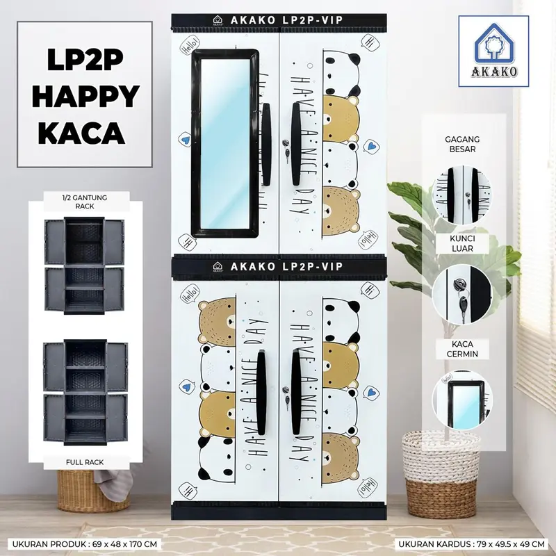 AKAKO - LEMARI PAKAIAN PLASTIK JUMBO FULL RAK (VIP)/ KODE : LP2P - VIP ( HAPPY ) 1