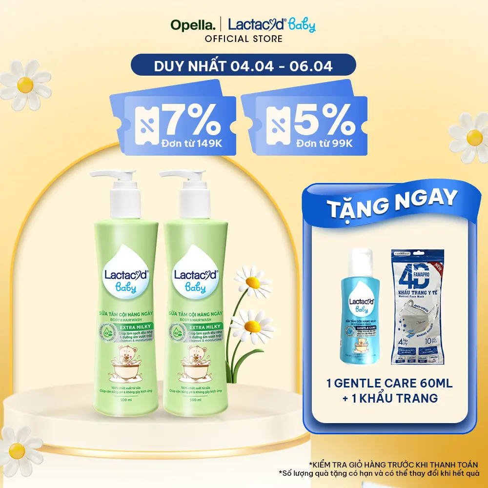 Bộ 2 chai Sữa Tắm Gội Trẻ Em Lactacyd Baby Extra Milky Làm Sạch Dịu Nhẹ và Dưỡng Ẩm Vượt Trội 500ml/chai Cho Bé