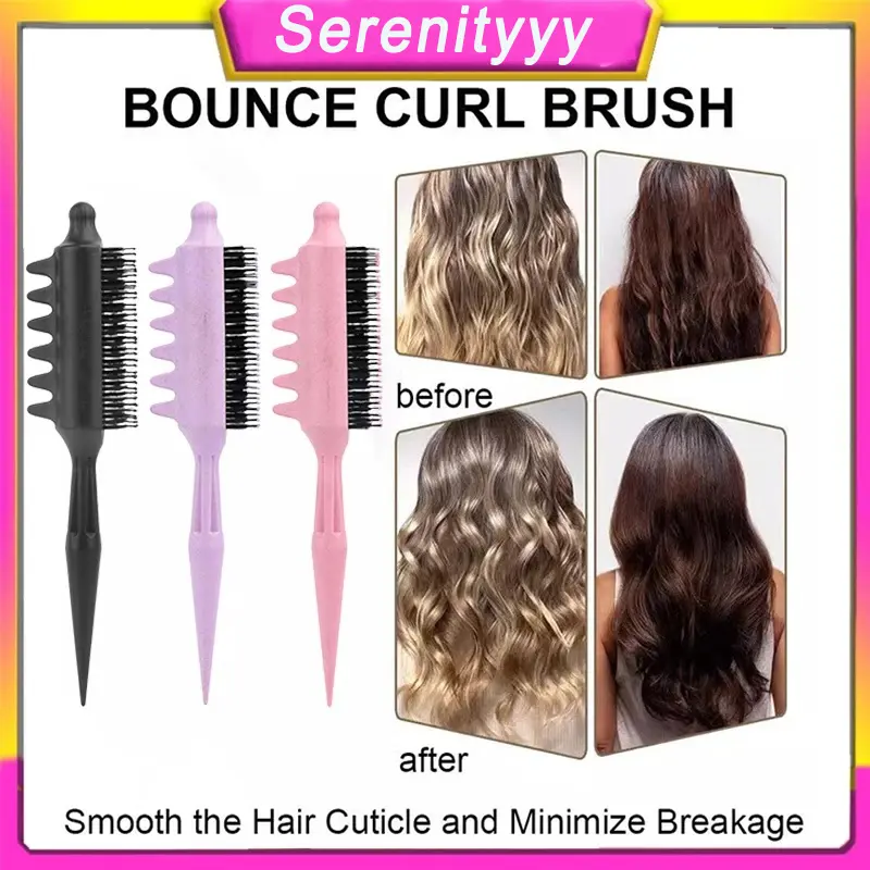 Women Curly Hair Styling Comb Natural Bristles Curl Defining Brush Massage Hair for Bouncy Curls