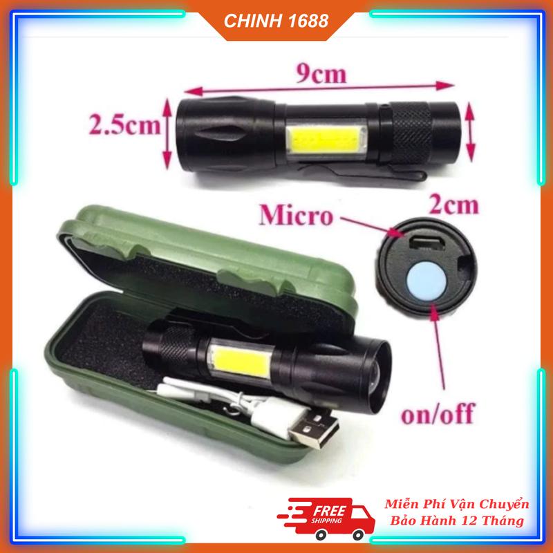 Đèn Pin Mini Siêu Sáng Cao Cấp, Có Zoom, 3 Chế Độ Sáng, Có Đèn COB Bên Hông,…