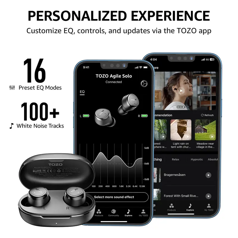 TOZO Agile Solo True Wireless Bluetooth Headset Support APP TOZO 16 EQ Setting  Earphone Bluetooth Bass Tws Mic Crystal Clear Calls 1