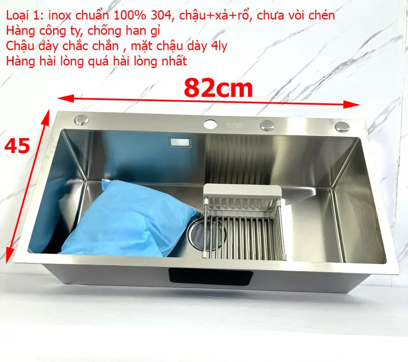 LOẠI 1 HÀNG CÔNG TY-DÀY 3LY Chậu Rửa Chén Bát 100% INOX SUS 304 N18 A1 KT 6045 6845 8245 8050 9050 NA.GRAND HÀNG CAO CẤP NHẤT MẶT DÀY 3LY HÀNG BAO XÀI 7