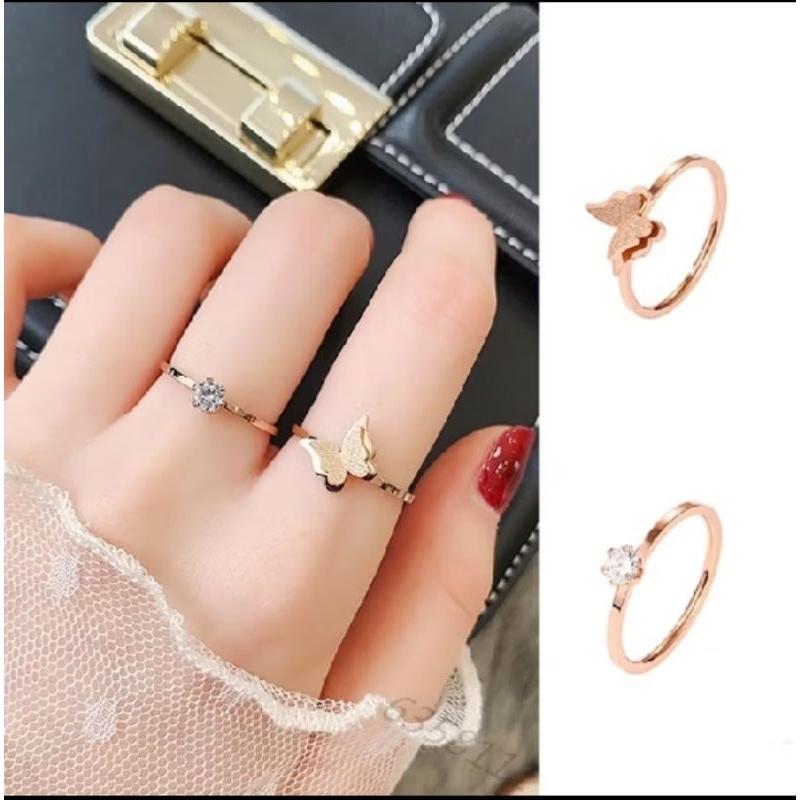 Cincin Titanium Model Kupu Kupu Trendy dan Elegan - Rings Couple Perempuan Perhiasan 5