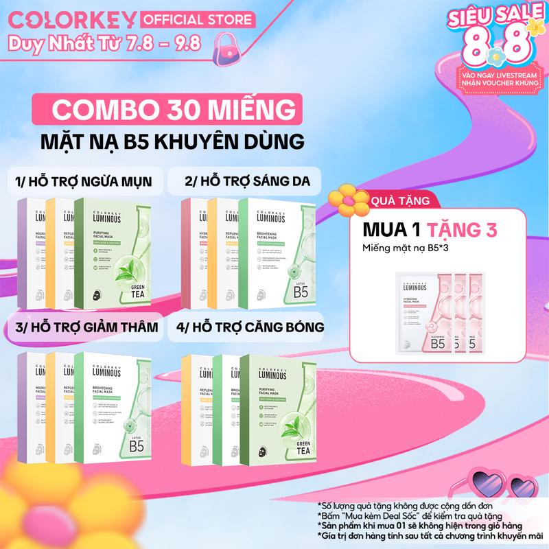 COMBO 3 HỘP Mặt Nạ COLORKEY LUMINOUS Hỗ Trợ Cấp Ẩm Và Giảm Dầu Thừa 10 miếng/hộp
