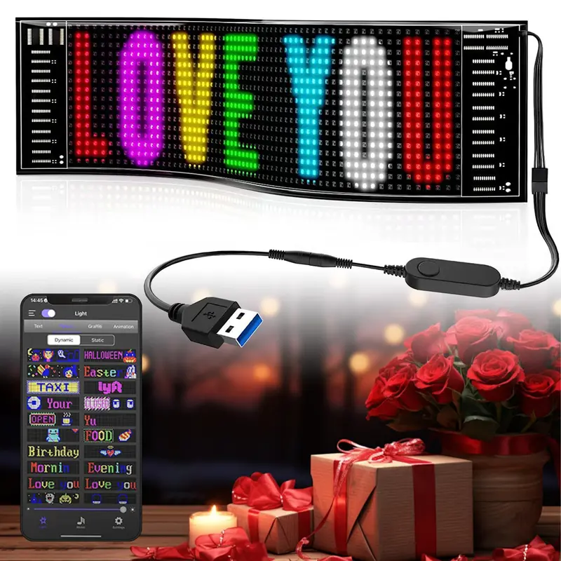 Flexible Matrix Pixel Light, RGB Scrolling Illuminated Signage, USB Powered Bluetooth-compatible Control LED Light, Novelty Lighting for Car & Store, Car Accessory 0