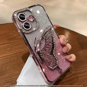 Funda para celular con diseño de mariposa y decoración de pedrería, cubierta protectora antigolpes, accesorio para celular compatible con iPhone 16 Pro Max 15Plus 14Plus 13 12 11 Pro Max, Casing