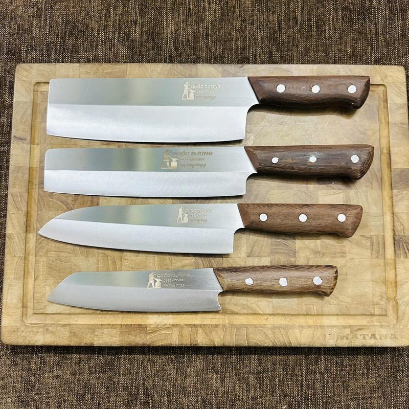 Bộ 4 dao thái, lọc, gọt hoa quả cán ốp thép trắng Nhật  không han gỉ.