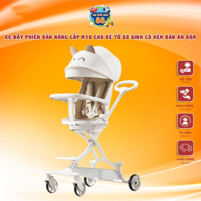 Xe đẩy phiên bản nâng cấp M10 cho bé từ sơ sinh có kèm bàn ăn dặm đảo chiều gấp gọn