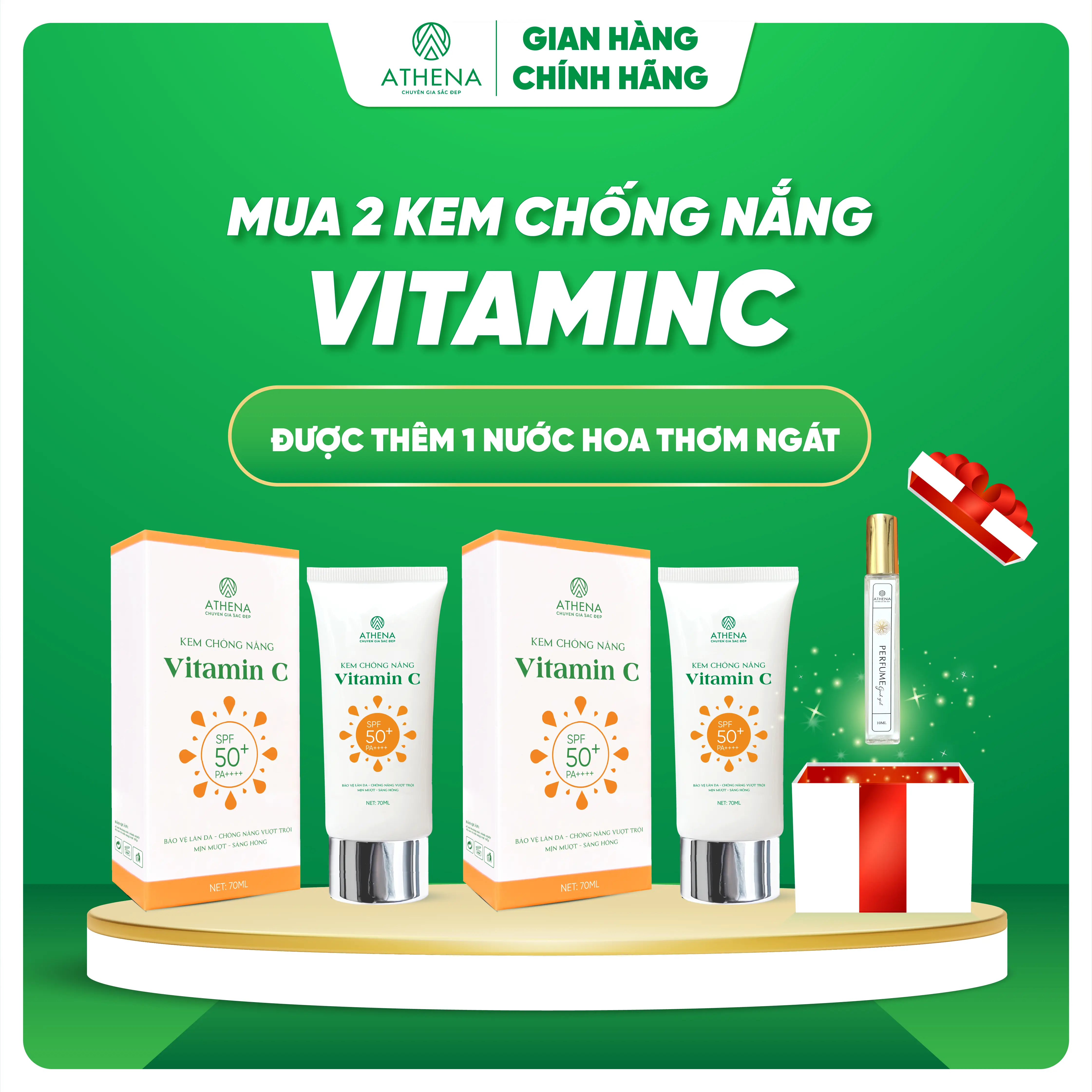 (TẶNG NƯỚC HOA hoặc BỌT RỬA MẶT) 2 KEM CHỐNG NẮNG VITAMIN C  70ML CHỐNG NẮNG VƯỢT TRỘI DƯỠNG DA FINISH ĐẸP Skincare Nữ