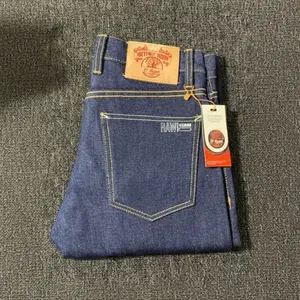 Celana Denim Jenas Dana Pelajar Blue Indigo Cowok Kaku 15oz Free Stiker Selvedge Accent Dliger Fading Parah Fit Slim Panjang Pria Reguler