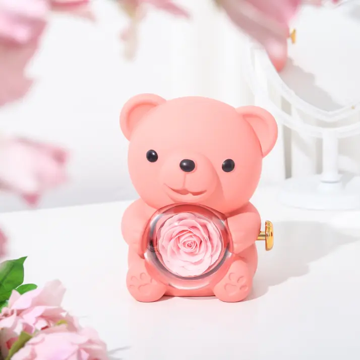 Rose Bear Jewelry Box - The Beginning - Kotak Perhiasan Teddy Bear Beruang - Kado Pasangan Pacar Sahabat Teman Kamu - Anniversary - Ulang Tahun - Birthday - Natal - Valentine
