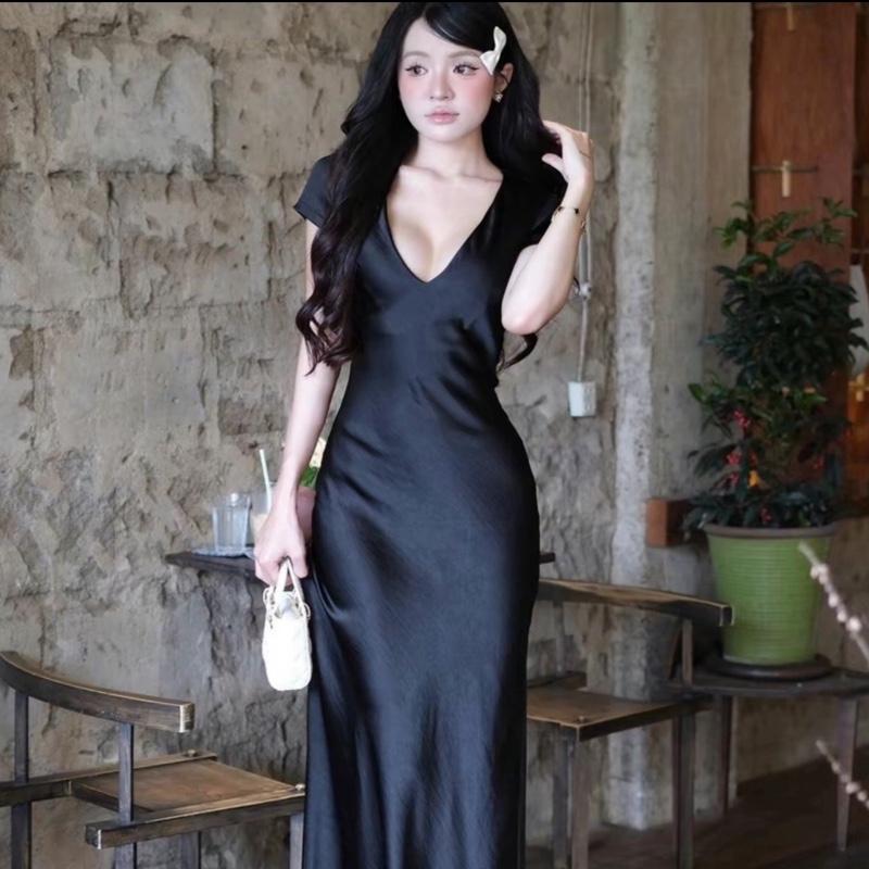 Bèo Béo Bigsize Váy Lụa Maxi Tay Ngắn Thắt Eo Dáng Đuôi Cá Form Bigsize 60-90Kg