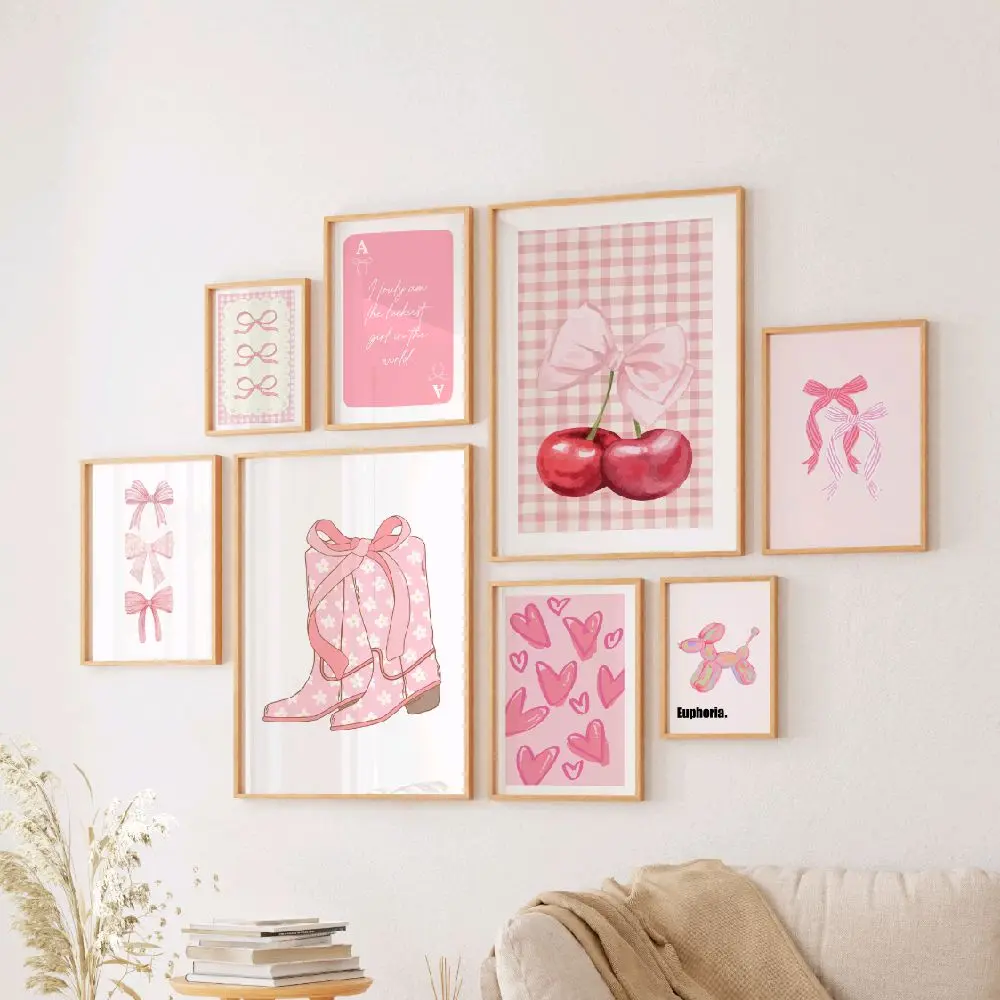 Hiasan Dinding Aesthetic Pink Coquette Pastel | Hiasan Dinding Dekorasi Kamar Cewek Lucu Kawaii | Hiasan Dinding Meja Poster | Pastel Abstrak Wall Decor PART 3 Frame