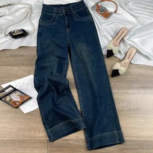 <elegan.girl> Celana panjang wanita kekinian Jeans Retro high waist korean style highwaist kulot fashion wanita loose pants straight Premium
