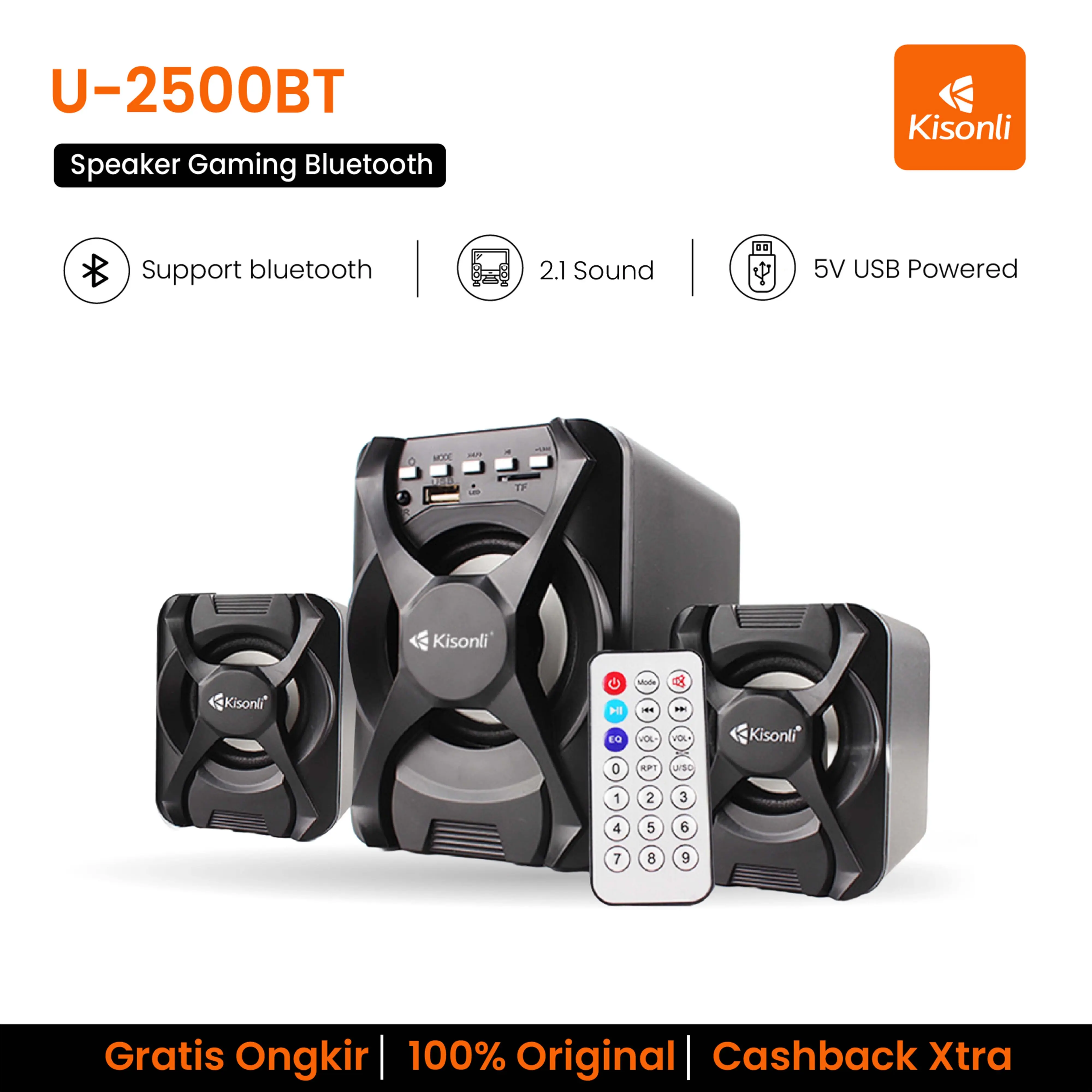 KISONLI Gaming Speaker 2.1 U-2500BT X-Audio With Remote Controlled Support BT, USB, TF Card & Radio subwoofer speakers Bass
