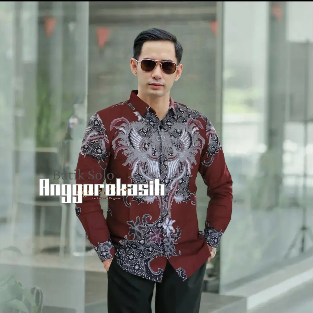 MAHKOTA MAROON KEMEJA BATIK SLIMFIT PREMIUM LAPIS FURING FULL BODY BAHAN KATUN SOLO