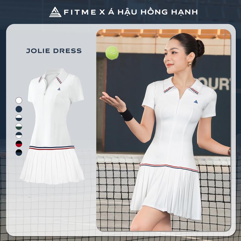 Váy tennis pickleball nữ Fitme JOLIE ES phối nơ tặng kèm quần bảo hộ, chất co giãn thoáng khí DNSP01