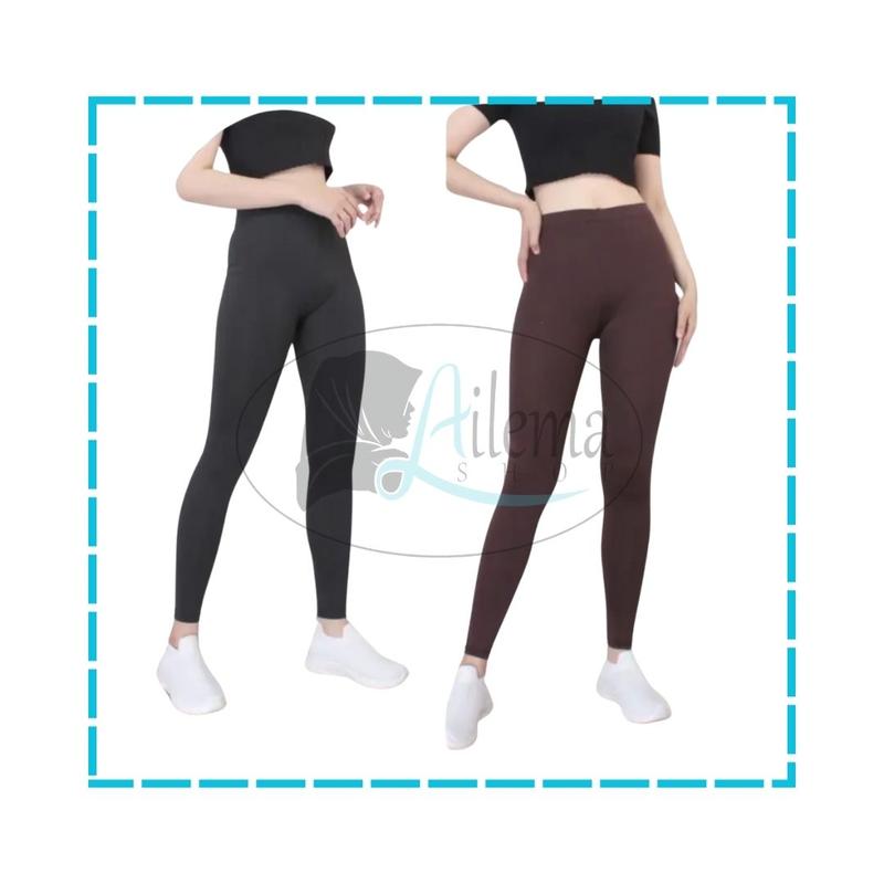 Paket Hemat 2 Pcs Legging Panjang Wanita / Legging Spandek Polos Hitam Tebal Celana Dalaman Nyaman Standar Melar Dewasa 5