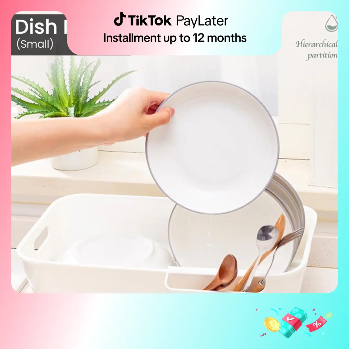 Locaupin Kitchen Sink Countertop Dish Plate Drying Rack Multifunctional Draining Tray Organizer Washing Fruits Vegetable Basket with Utensil Holder White and Gray