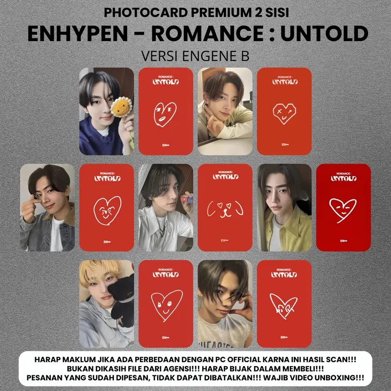 (ISI 7 PCS) Photocard ENHYPEN ROMANCE UNTOLD XO - PC 2 SISI KPOP Premium fotocard Merch Unofficial Enha Engene RU 7