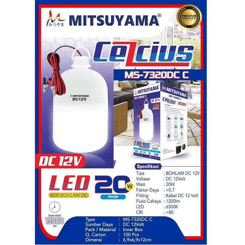 Lampu Bohlam LED DC 12V 10, 20, 30, 40, 50 Watt Mitsuyama Colok Aki - Solar Panel 3