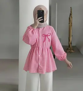 Kemeja Salur Anak Perempuan Katun Salur Premium usia 5-16 Tahun - Model trendy Terbaru Baju atasan Lebaran korean style remaja