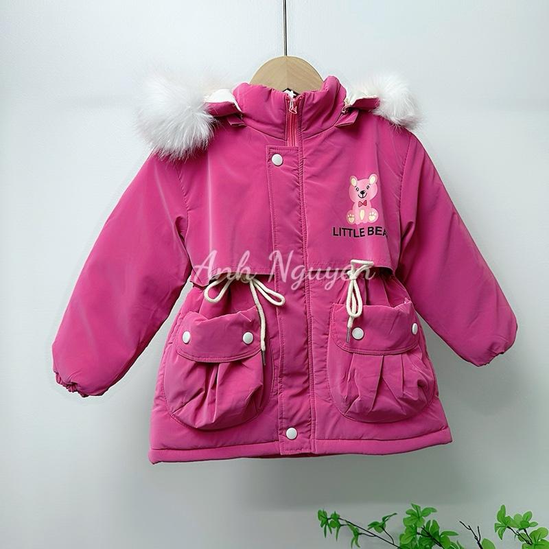 Áo Paka Nhung Tăm Bé Gái 10-36kg Hoạt Tiết  Xinh Xắn Chần Bông Lót Mũ Tháo Rời Áo Khoác Đa Năng Phù Hợp Nhiều Hoàn Cảnh
