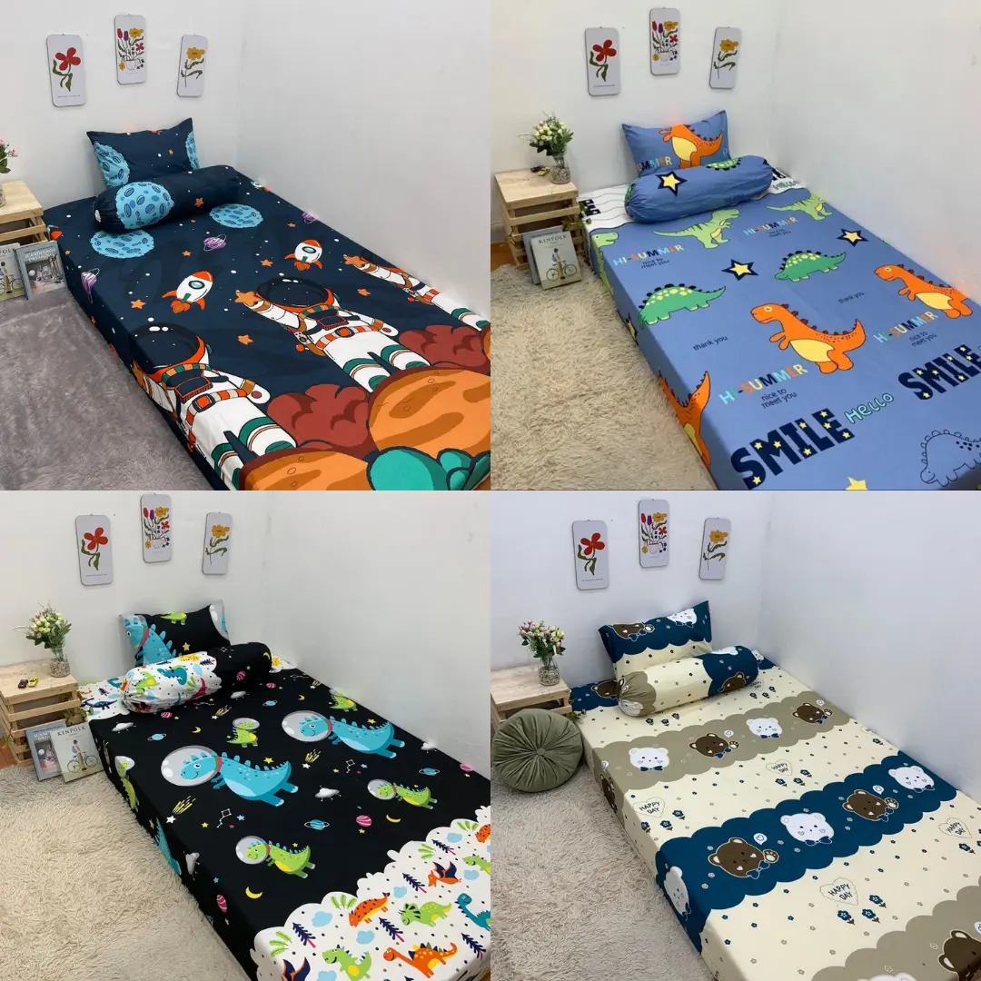SEPREI HOMEMADE NO.1 KOREAN STYLE AESTHETIC MOTIF ANAK DINOSAURUS DINO SMILE - UKURAN 120, 160 & 180 (2 sarung guling + 2 sarung bantal)