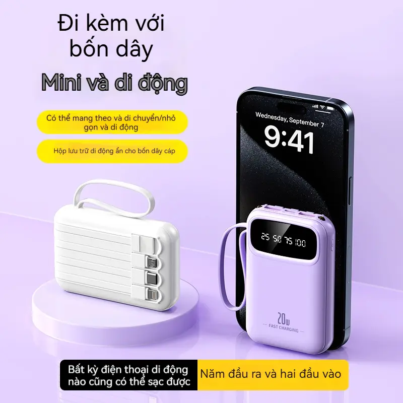 YUWEI Pin Dự Phòng Mini Sạc Nhanh  và PD 20W Đi Kèm 4 Dây Sạc, Dung Lượng 20000mAh | BigBuy360 - bigbuy360.vn