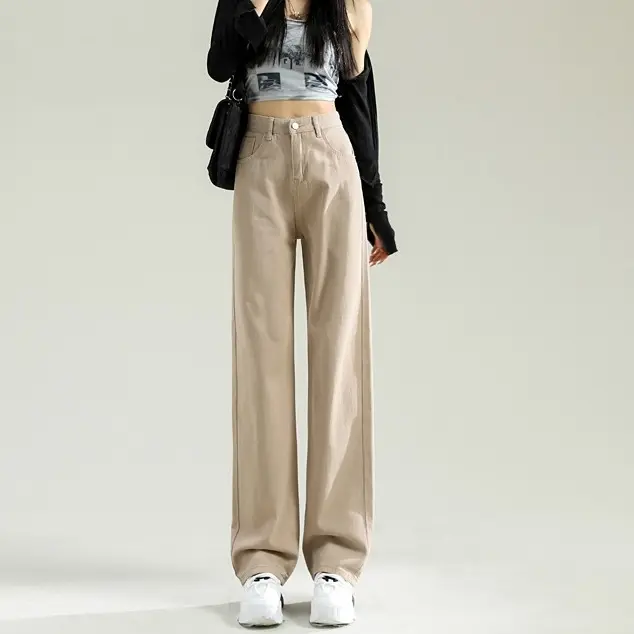 Korean Style Straight Leg Loose khaki Jeans Wsnita
