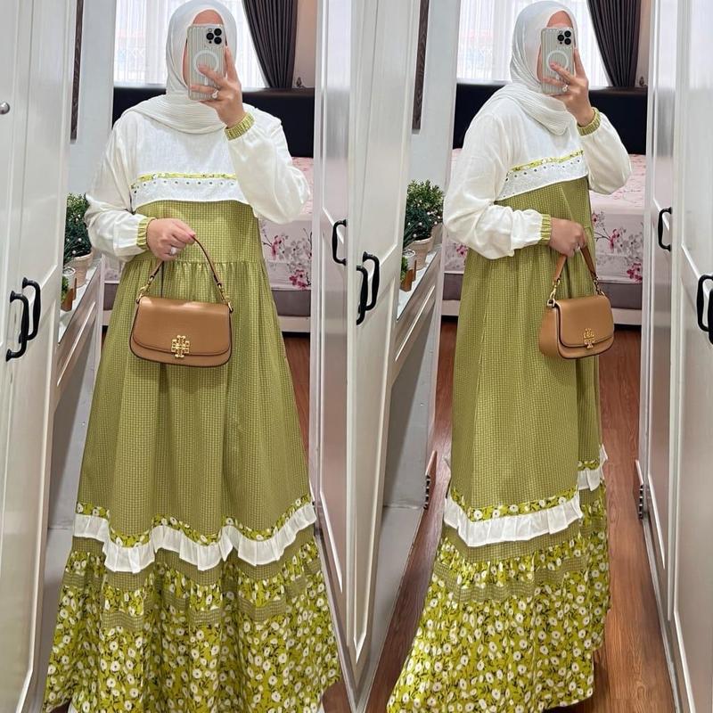 SEO GAMIS SEMUT BY SYAINA TERBARU DAN KEKINIAN  Katun Polos Linen Muslim Nyaman Wudhu Wanita Dress Dewasa Lebaran gam is cantik 3