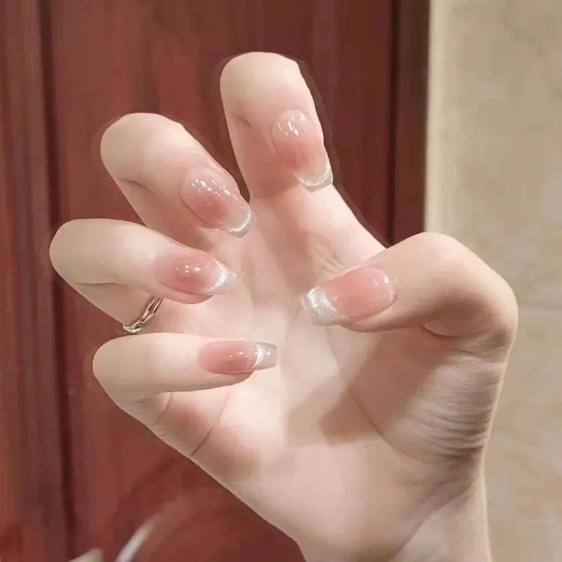 Kuku Palsu Dapat Dipakai Semi Buatan Tangan Tangga Super Pendek Mata Kucing Ukuran Penuh XS/S/M 10PCS/SET Nail Art Polish 001 017 040 2