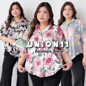Union11 - Kemeja Jumbo Wanita Ld 134 Cm / Atasan Casual Bahan Katun Rayon Muat Bb 100 Kg Ellen