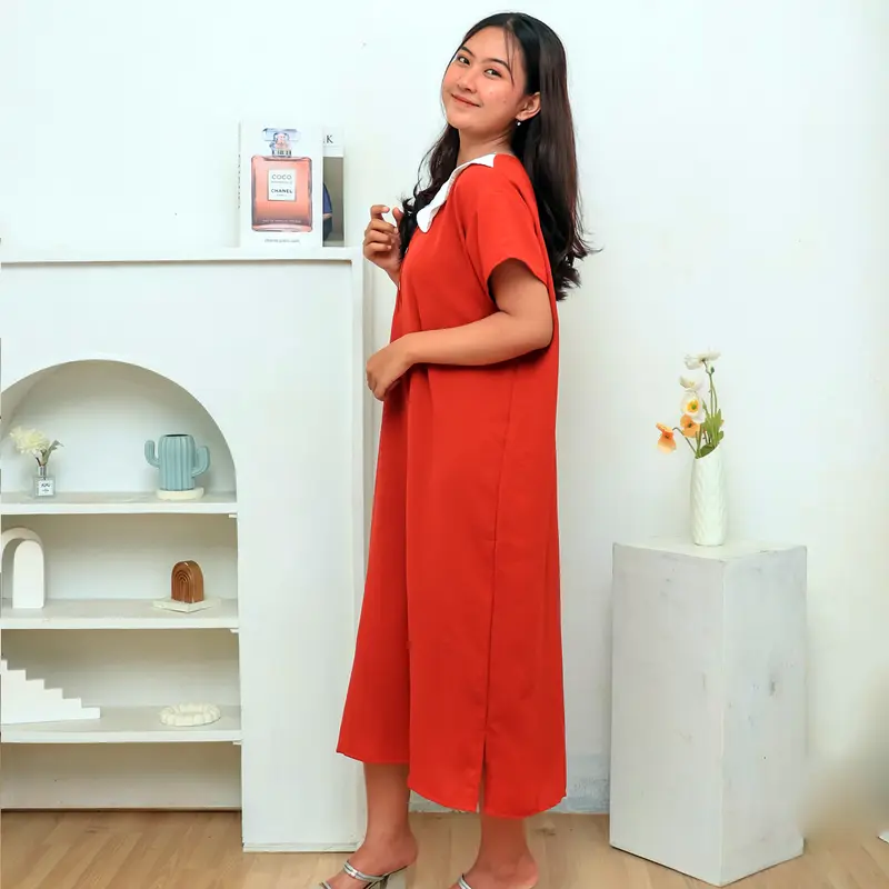 RIISH DAILY Hanara Longdress Korean Style Daster Kerah Kancing Aktif Busui Bumil Remaja Friendly CEY  Crinkle Panjang Pleated Nightdresses Wanita Casual daster  hitam   daster daster kerah v daster remaja Rempel Rayon Daster Premium Wanita 2