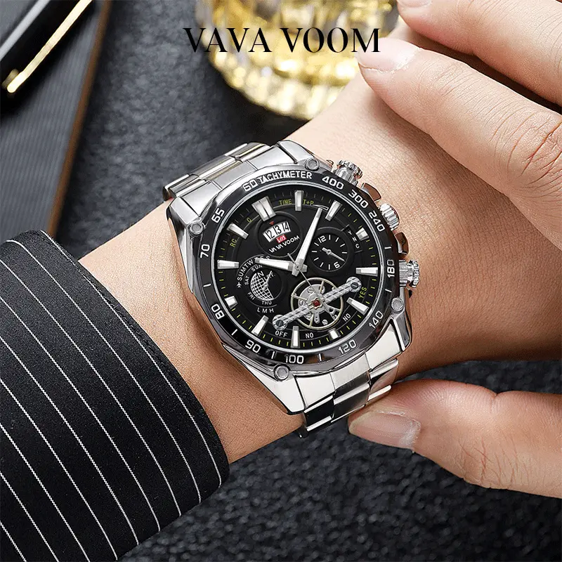 VAVAVOOM 2421 Jam Tangan Pria Stainless Steel Analog Quartz Original Tahan Air Watch + Kotak Gratis 1