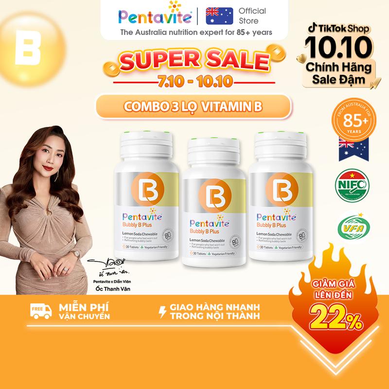 [PENTAVITE] Vitamin B Complex Viên Nhai - 9 dưỡng chất trong mỗi viên: 8 loại Vitamin B + Taurine - Hỗ trợ chuyển hóa năng lượng, hạn chế rụng tóc, giảm mệt mỏi - Hộp 30 viên - Chứng nhận VFA, NIFC