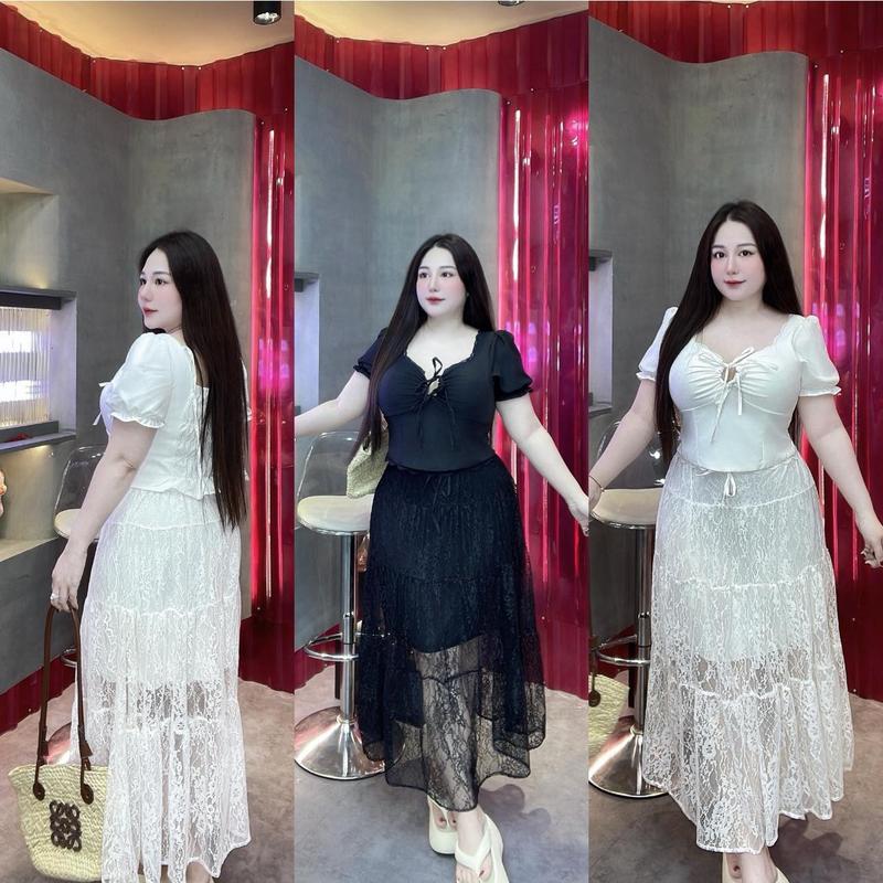 60-90kg SET XINH DIỆN HÈ ĐI BIỂN gồm Áo và Váy ren dài xinh Bigsize Vương Ngọc Hân