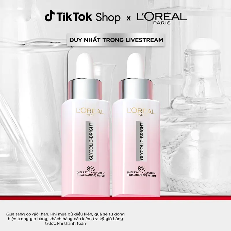 Bộ 2 Serum sáng da tức thì L'Oreal Paris Glycolic Bright Instant Glowing Serum 1.0% Glycolic Acid 30mlx2 1