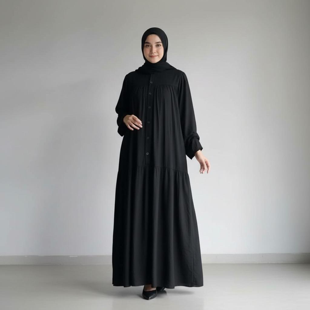 Gamis Amanda Rayon Twill / Gamis Lengan Balon / Gamis Kancing Busui / Premium Quality