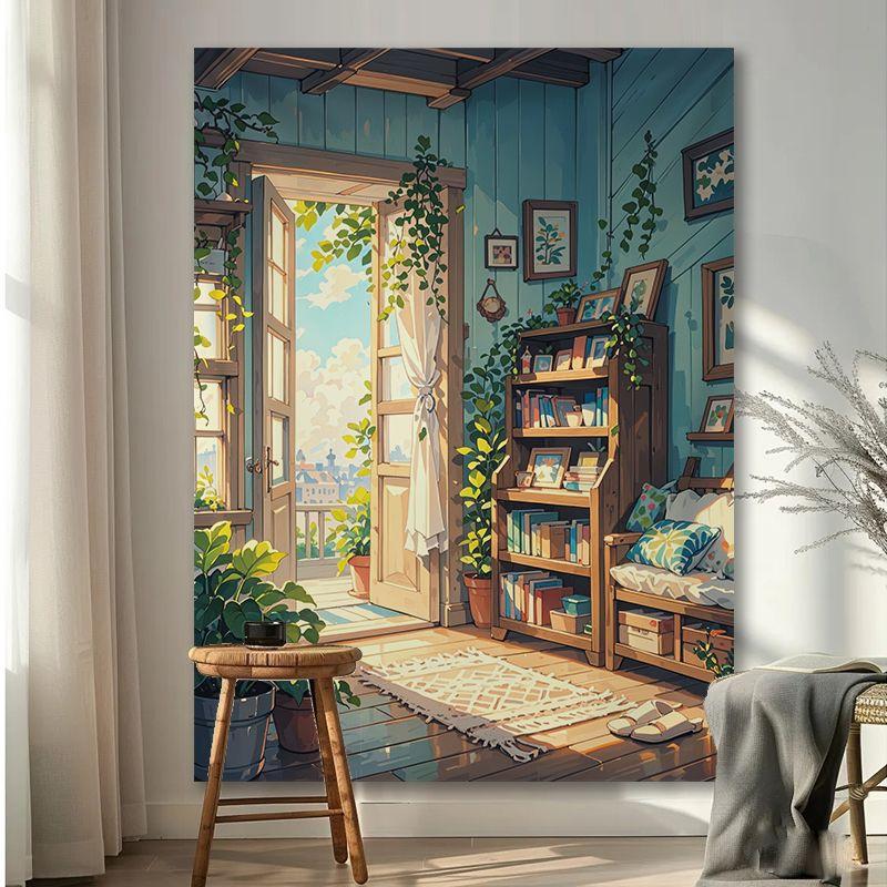 Vải nền hoa phong cảnh cửa sổ, phong cách Instagram, màu ấm, vải treo, thích hợp cho phòng, phòng ngủ, ký túc xá, phòng Khách, vải treo tường trang trí Studio 4
