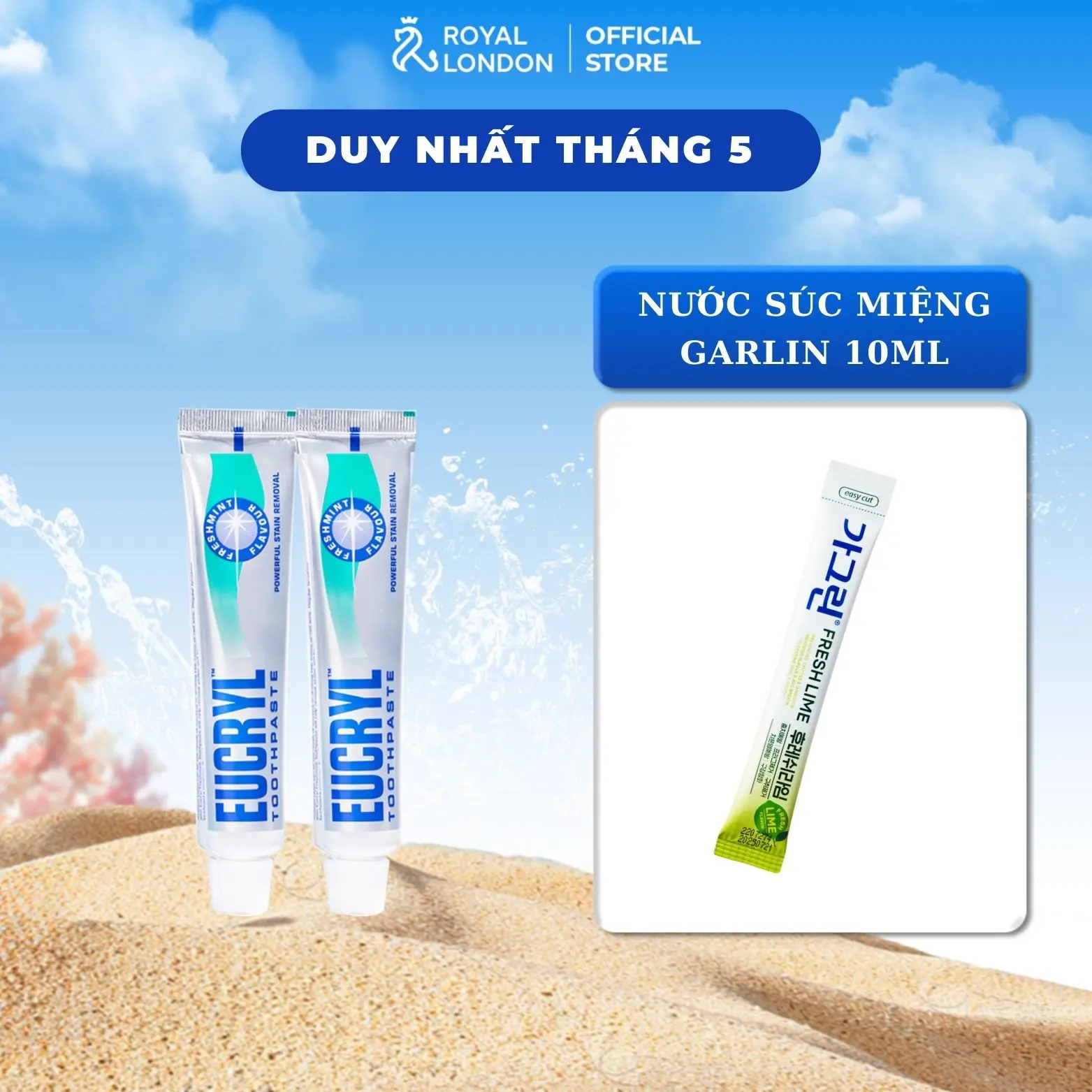 [ TẶNG NƯỚC SUC MIỆNG GARLIN 10ML - EUGI007 ] Combo 2 Kem Đánh Răng Bạc Hà Tẩy Trắng Eucryl Toothpaste 62g