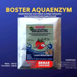 BOSTER AQUAENZYMS Probiotik Ikan 100 Gram Probiotik dan Multienzym Mengurangi Sisa Pakan Meningkatkan Kualitas Air