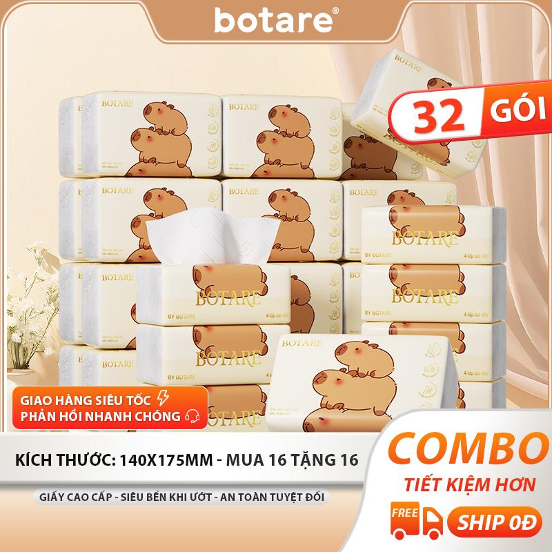 【MUA 16 TẶNG 16 - KHĂN GIẤY BẢN GIỚI HẠN Hộp quà 32 bịch BOTARE cao cấp BỘT GIẤY IN HÌNH LỢN NƯỚC- Thành phần bột gỗ tự nhiên An toàn dịu nhẹ cho da - 4 lớp dày dặn - Kích thước đại 140x175mm