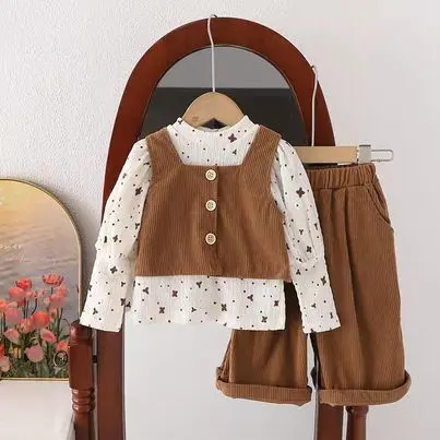 ANGENIUS CPR Setelan Anak Perempuan Kekinian Style Korean Motif Setrip dengan Bahan Katun Dan Corduroy 3in1 Inner Usia 1-4 Tahun 0