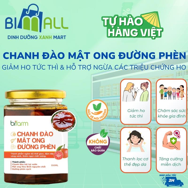 Chanh đào mật ong đường phèn giảm ho rát họng Bifarm hũ 300ml/550ml