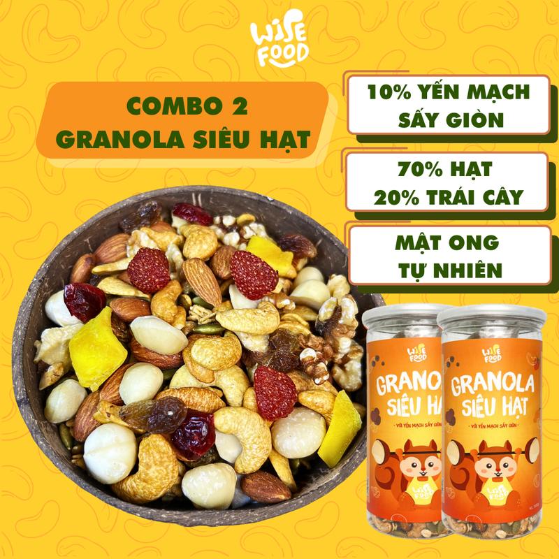 Combo 2 Granola Siêu Hạt 500g WISE FOOD 10% Yến Mạch Sấy Giòn, Hạt Ngũ Cốc Dinh Dưỡng Bag Bag