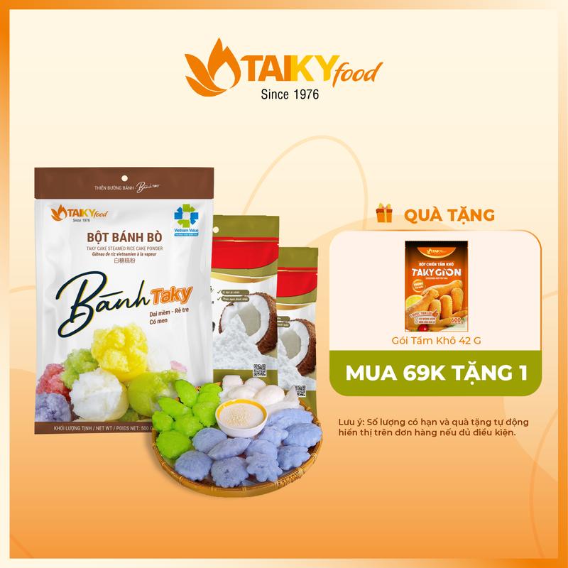 Combo bột bánh bò rể tre Tài Ký 500g và 2 gói bột cốt dừa Takoky 50g