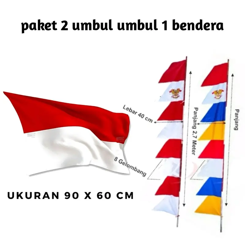 Bendera Umbul gergaji paket 2 in 1 Bendera Indonesia / umbul umbul Warna Bendera merah putih Dekorasi luar ruangan 0