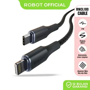ROBOT Kabel Data Fast Charging Type RN Panjang 100cm 27W Type-C to Lightning - ROBOT Data Cable RNCL100 Grey Original - Garansi Resmi 1 Tahun - Produk Original - [Bisa COD]