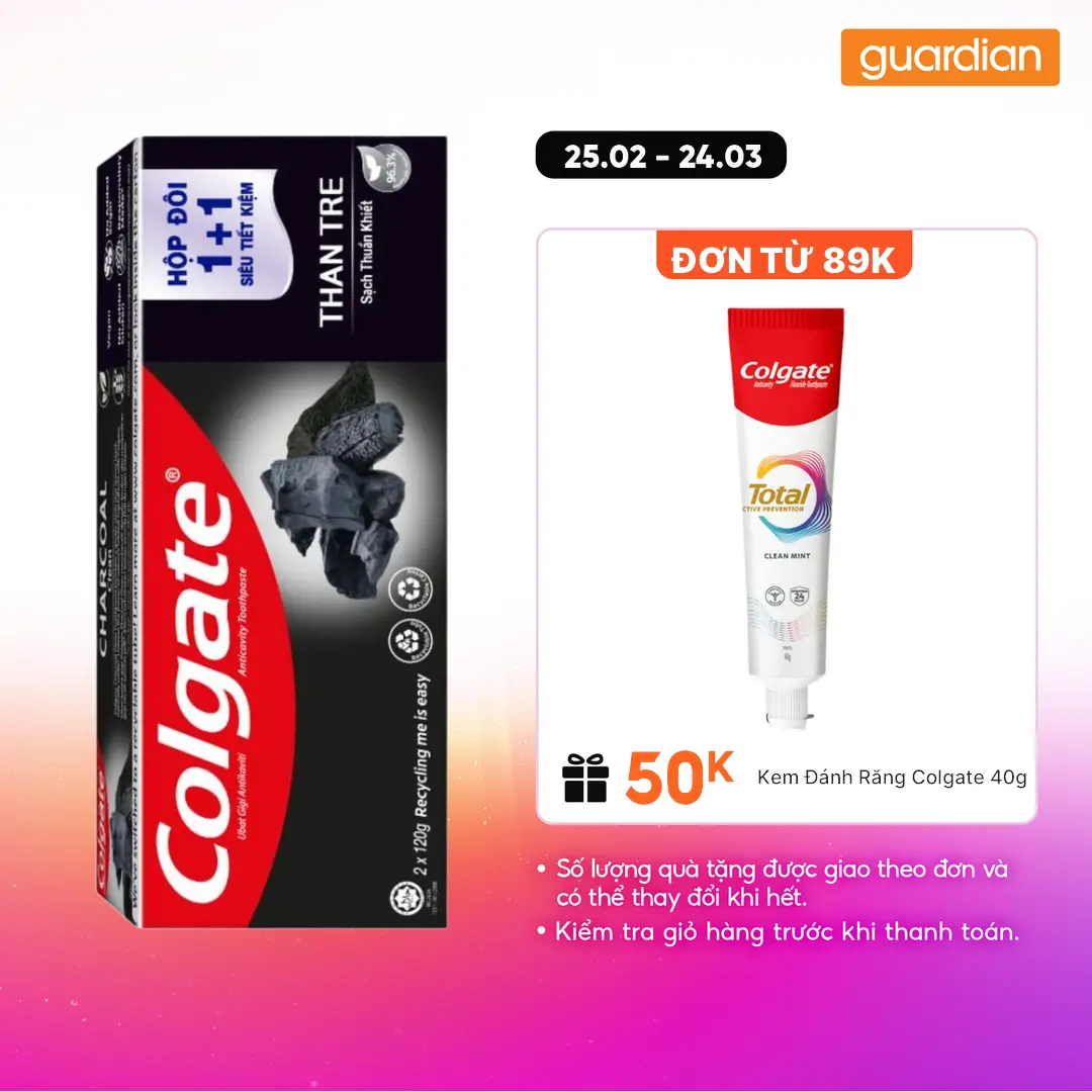 Bộ 2 Kem Đánh Răng Colgate Hỗ Trợ Khử Mùi Than Tre Hàn Quốc Sạch Thuần Khiết 120g x 2